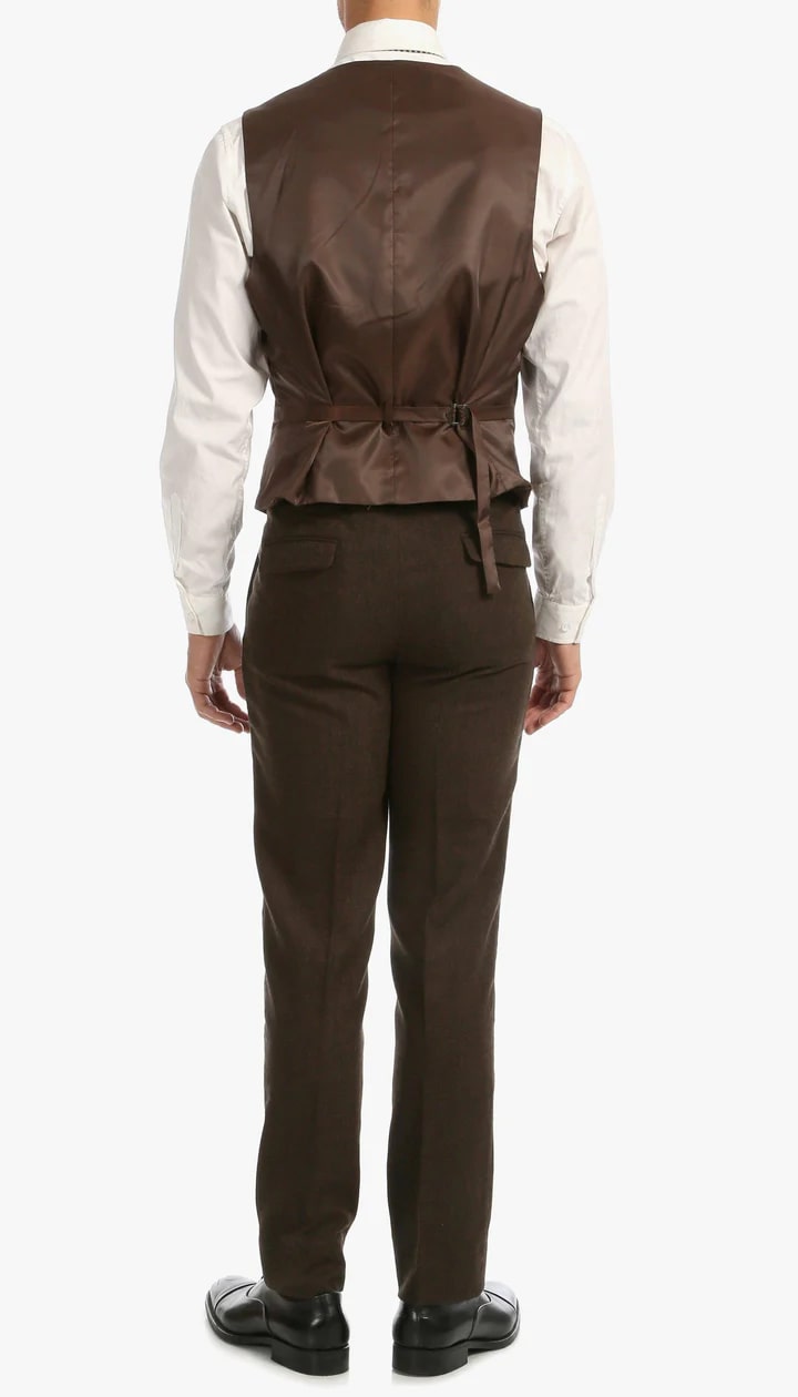Bradford Cognac Slim Fit 3 Piece Tweed Suit - 38 Short Jacket+32 Waist Adjustable 28to34)(Height: 5 4 to5 7 )(Neck  15-16.5)S-M)
