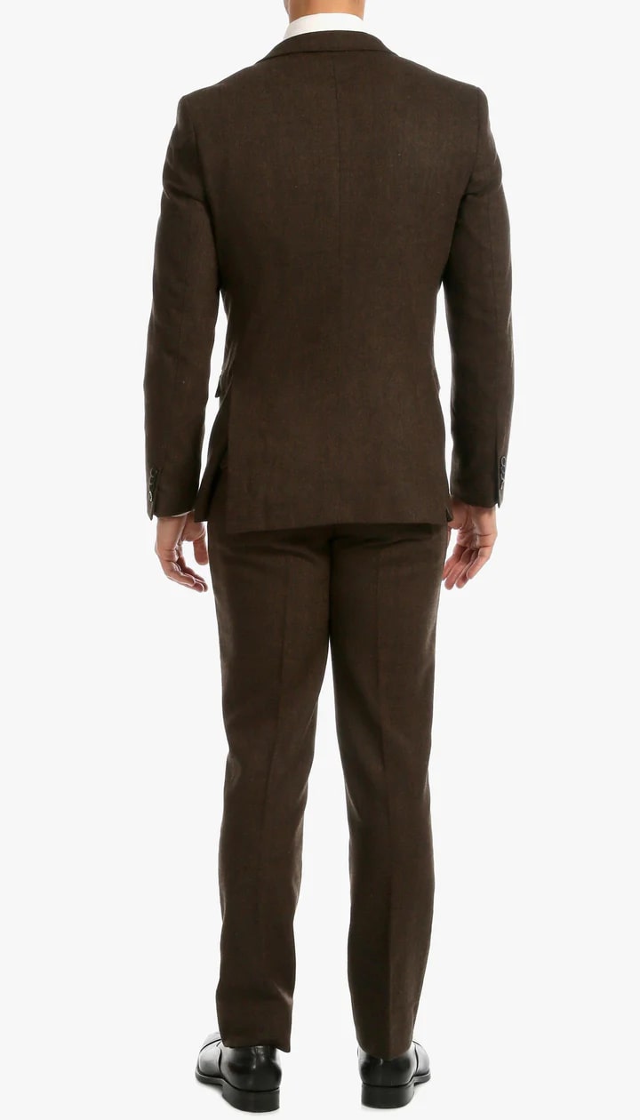 Bradford Cognac Slim Fit 3 Piece Tweed Suit - 38 Short Jacket+32 Waist Adjustable 28to34)(Height: 5 4 to5 7 )(Neck  15-16.5)S-M)