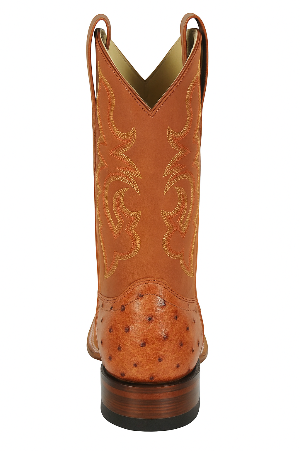 Men's Los Altos Ostrich Skin Wide Square Toe Boots - B-New Designer Collection - Amber