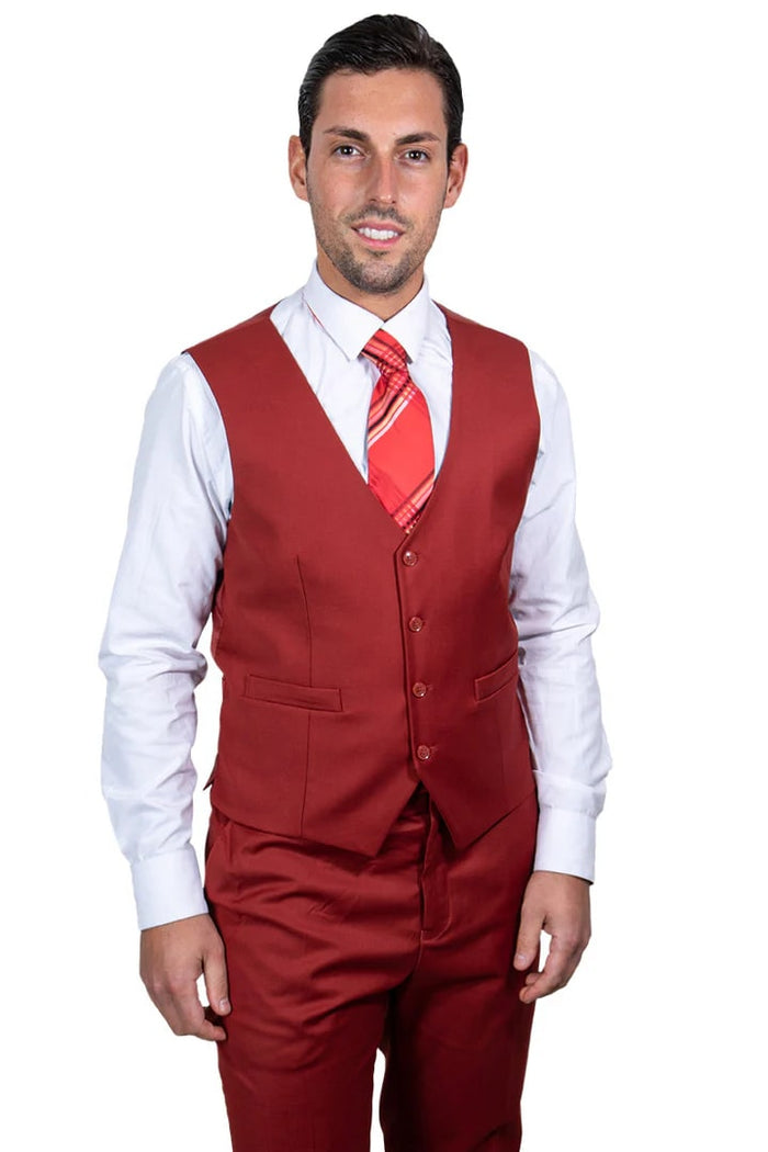 Cheap priced Suit- Men's Two Button Vested Stacy Adams Basic Brick Suit