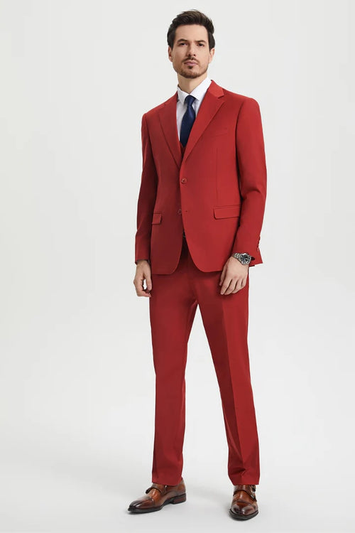 Cheap Priced Suit - Men's Two Button Vested Stacy Adams Basic Designer Sharkskin Brick Suit