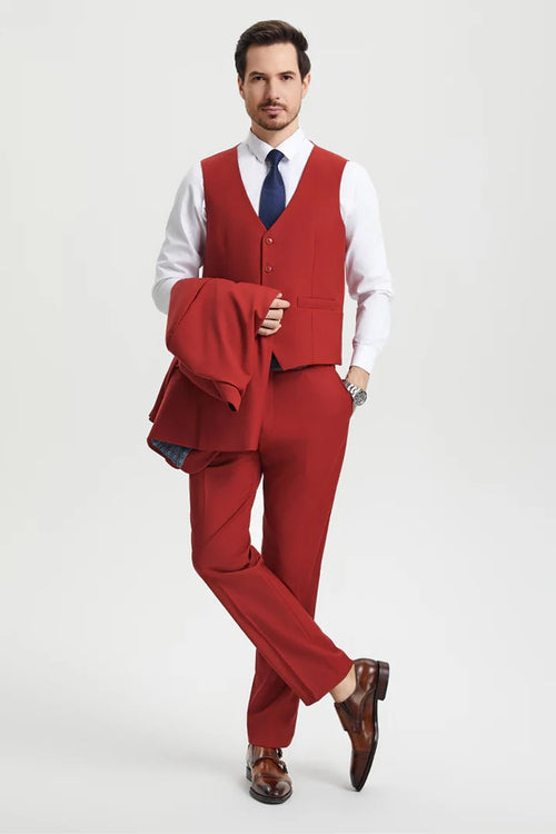 Cheap Priced Suit - Men's Two Button Vested Stacy Adams Basic Designer Sharkskin Brick Suit