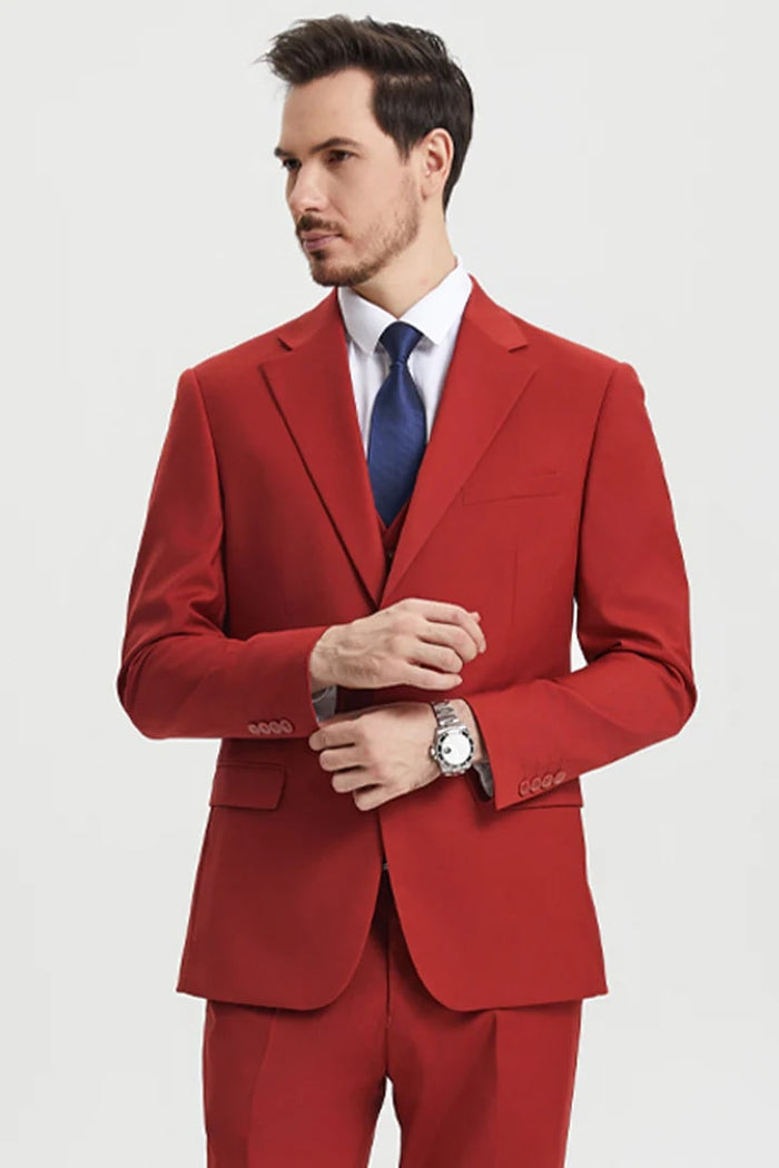 Cheap Priced Suit - Men's Two Button Vested Stacy Adams Basic Designer Sharkskin Brick Suit