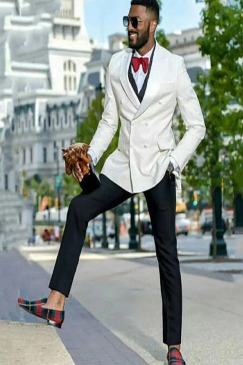 Ivory Double Breasted Tuxedo Dinner Jacket - Cream Off White Dinner Jacket - With Black Pants $59 More