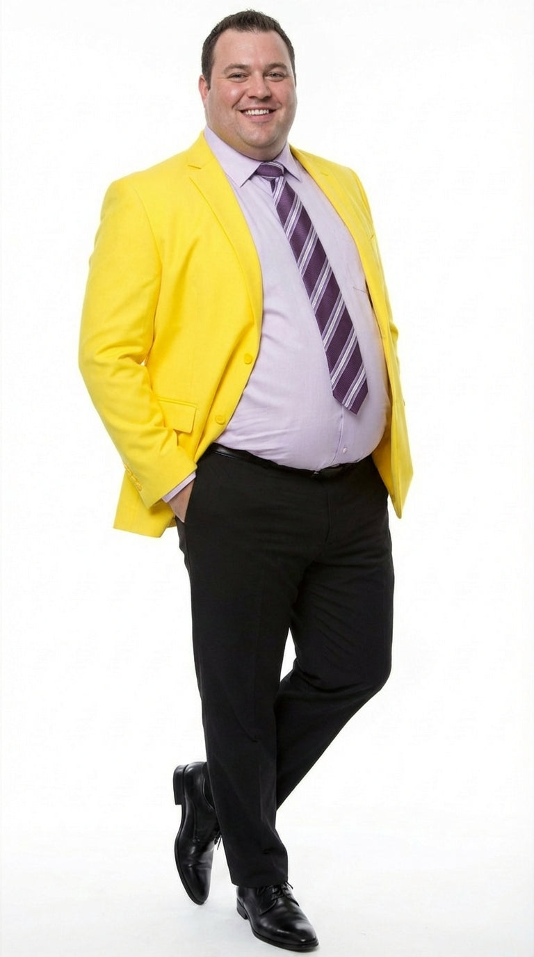 Mens Bright Yellow Blazer Classic Two Button Formal Sport Coat for Wedding, Party and Statement Wear - 38 Short Jacket+32 Waist Adjustable 28to34)(Height: 5 4 to5 7 )(Neck  15-16.5)S-M)