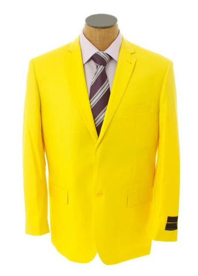 Mens Bright Yellow Blazer Classic Two Button Formal Sport Coat for Wedding, Party and Statement Wear - 38 Short Jacket+32 Waist Adjustable 28to34)(Height: 5 4 to5 7 )(Neck  15-16.5)S-M)
