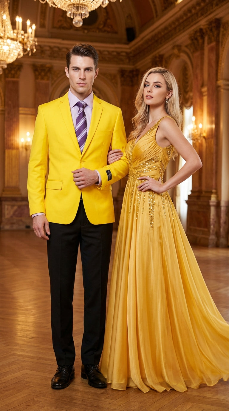 Mens Bright Yellow Blazer Classic Two Button Formal Sport Coat for Wedding, Party and Statement Wear - 38 Short Jacket+32 Waist Adjustable 28to34)(Height: 5 4 to5 7 )(Neck  15-16.5)S-M)