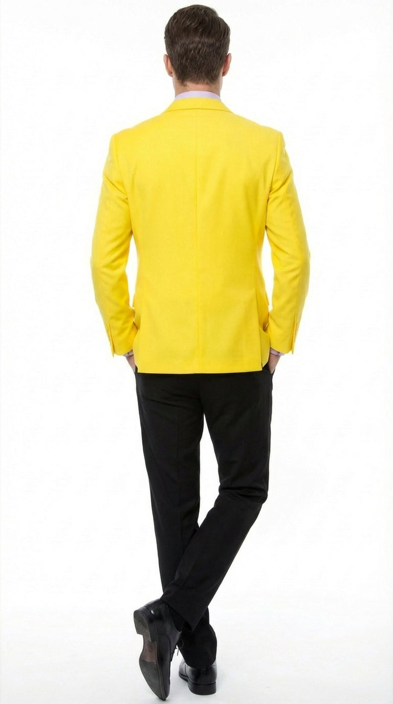 Mens Bright Yellow Blazer Classic Two Button Formal Sport Coat for Wedding, Party and Statement Wear
