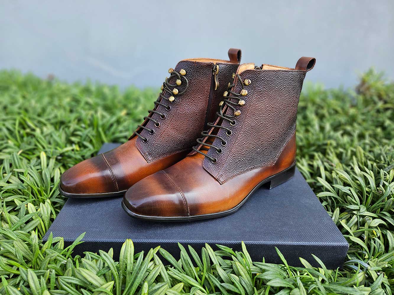 Brogue Cap Toe Leather Boot - 6.5