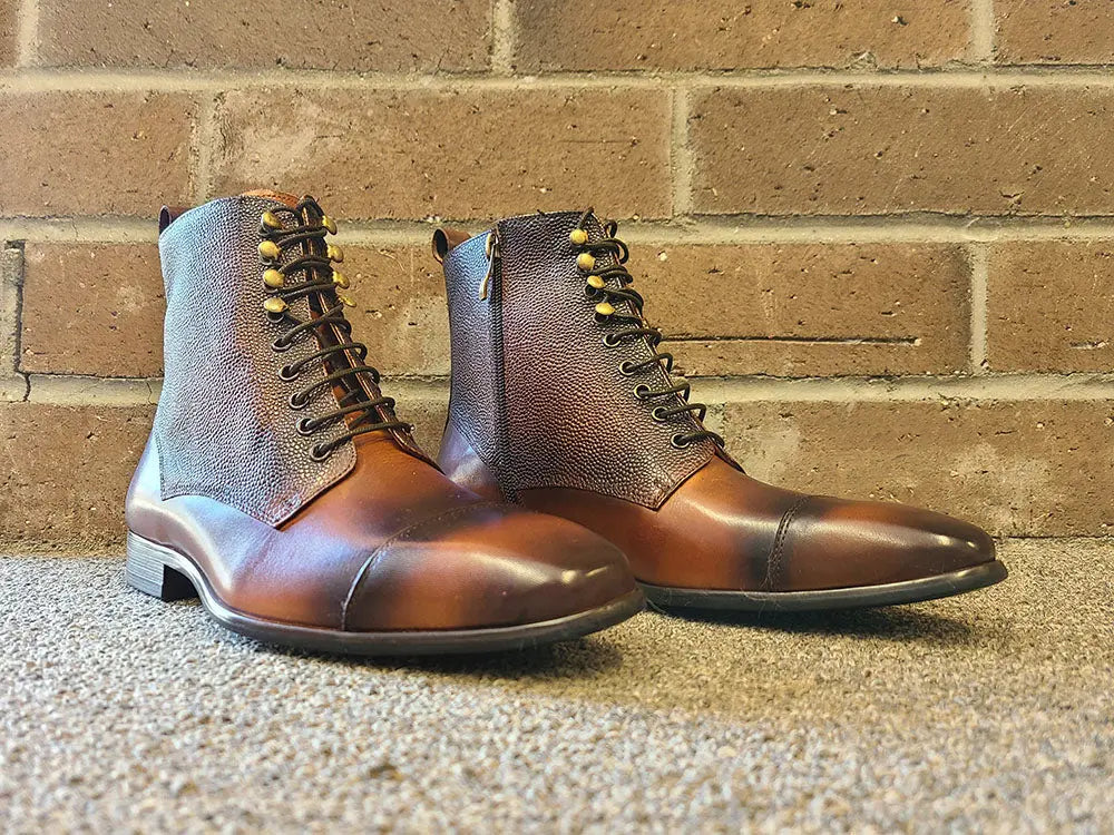 Brogue Cap Toe Leather Boot - 6.5