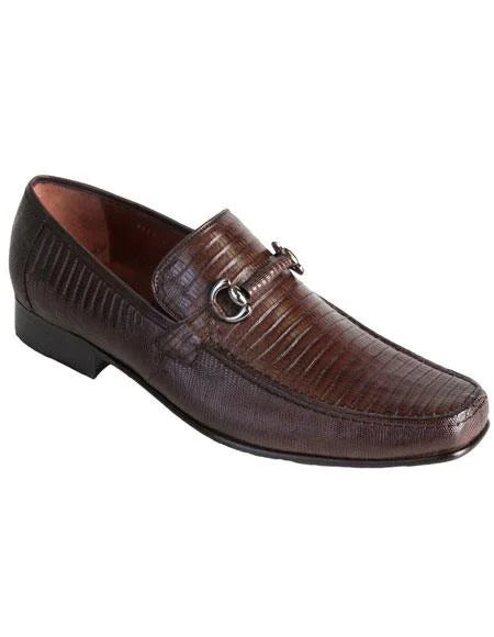 Brown Dress Shoe Mens Slip On Stylish Dress Loafer Style Genuine Lizard Los Altos Brown Dress Shoes - 6EE