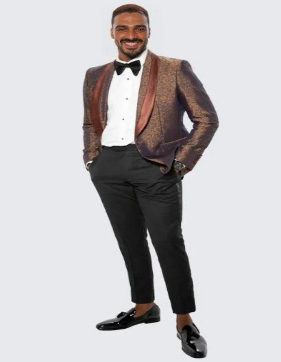 Coat Mens Brown Paisley Hybrid Fit Tuxedo Jacket Wedding - Prom 2026 Tuxedo