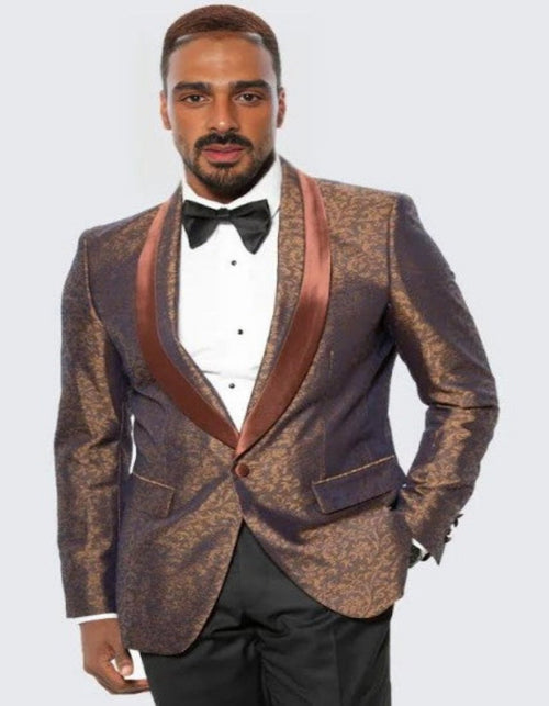 Mens Brown Paisley Hybrid Fit Tuxedo Jacket Wedding - Prom 2026 Tuxedo