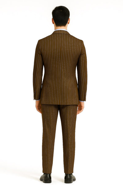 Mens Brown Pinstripe Double-Breasted Suit Classic 6-Button Business and Vintage Style