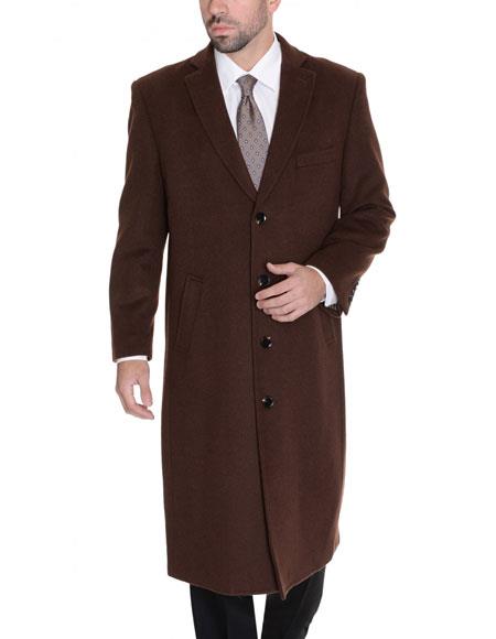 Men's Dress Coat 3 Buttons Brown Full Length %65 Wool Blend Overcoat Top Coat - 36 Regular Jacket+30 Waist Adjustable 26to32)Height: 5'7"-6')(Neck: 14.5-16:S)