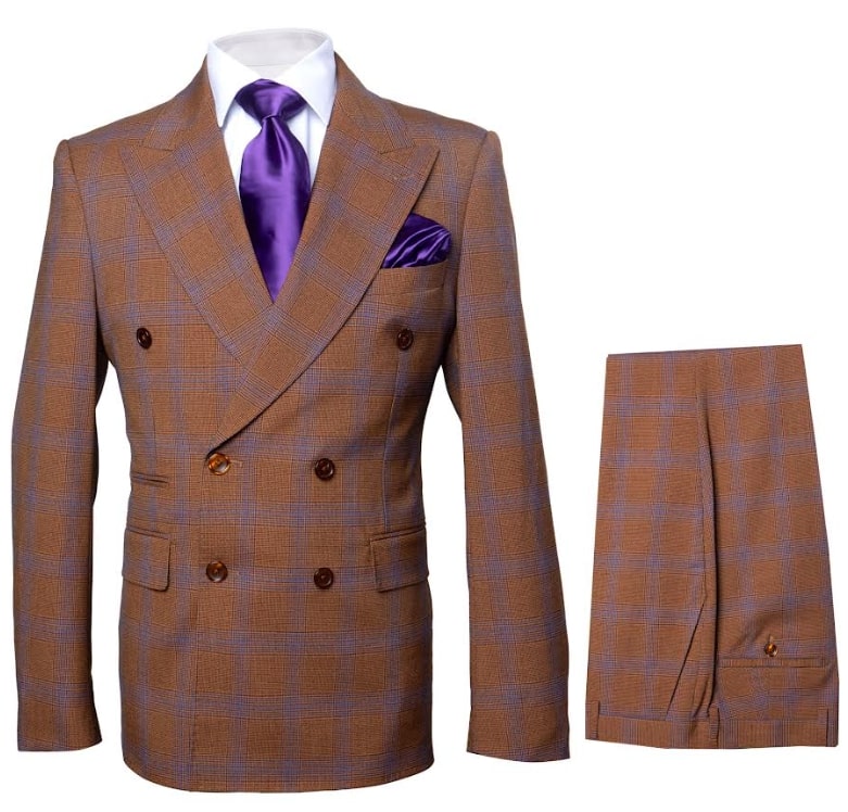 Vintage Suit - Rossiman Suit - Brown and Blue Mix Windowpane Suit - Glen Plaid Suit - 34R