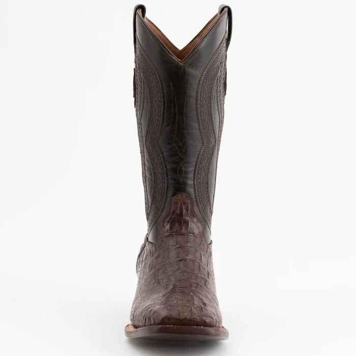 Ferinni Boot - Mens Dress Cowboy Boot  - Ferrini Men's Dakota Hornback Caiman Boots - Square Toe Handcrafted Brown - 8D