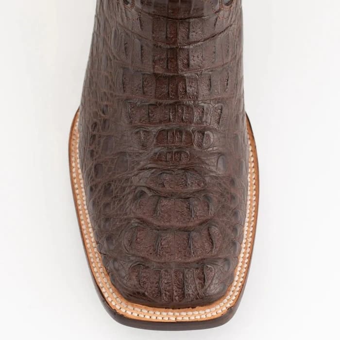 Ferinni Boot - Mens Dress Cowboy Boot  - Ferrini Men's Dakota Hornback Caiman Boots - Square Toe Handcrafted Brown - 8D