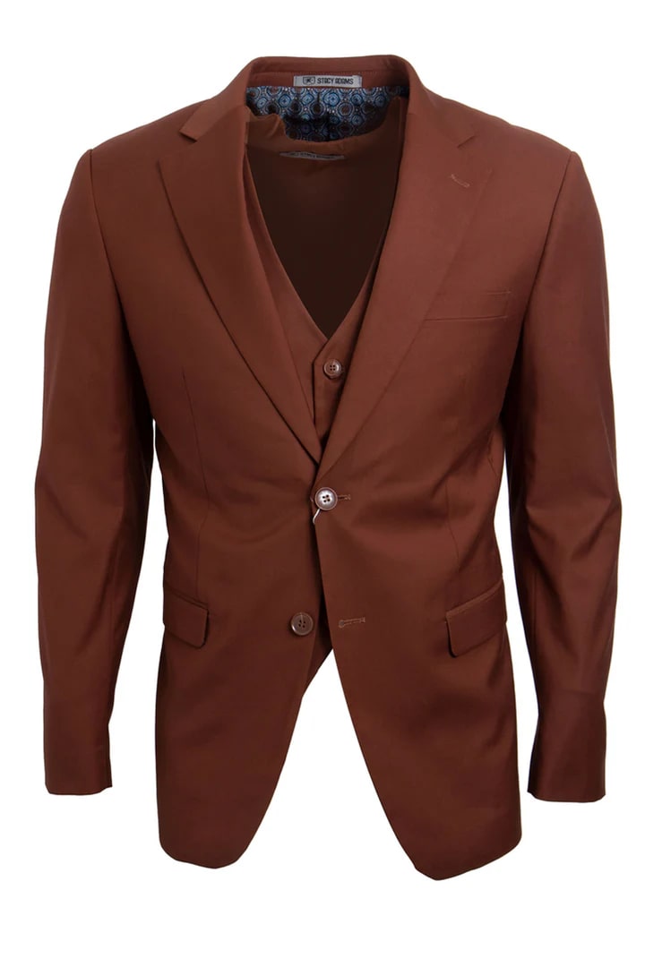 Cheap priced Suit - Men's Two Button Vested Stacy Adams Basic Brown Suit - 38 Short Jacket+32 Waist Adjustable 28to34)(Height: 5 4 to5 7 )(Neck  15-16.5)S-M)