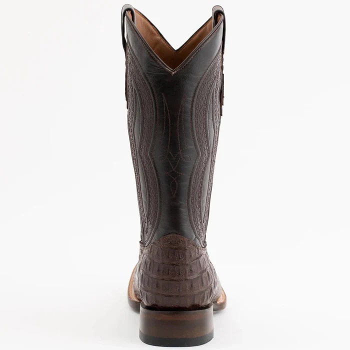 Ferinni Boot - Mens Dress Cowboy Boot  - Ferrini Men's Dakota Hornback Caiman Boots - Square Toe Handcrafted Brown - 8D