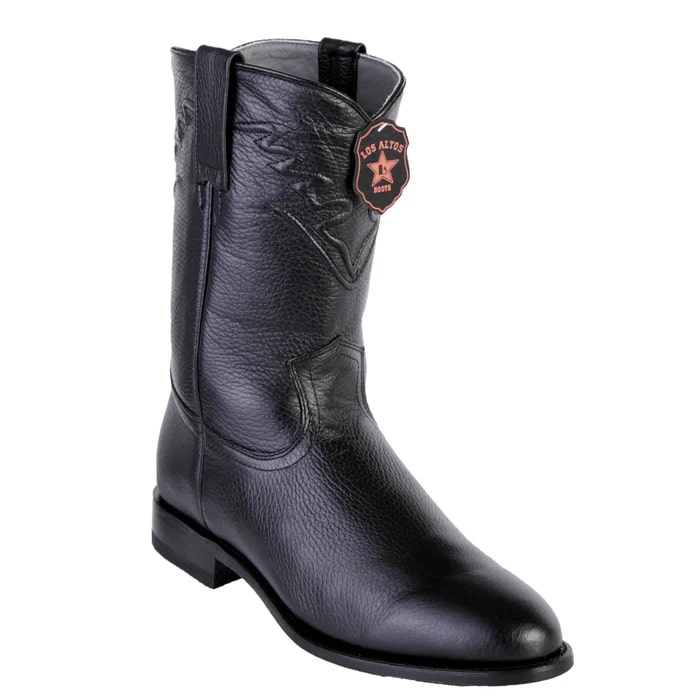 Los Altos Boots - Mens Dress Cowboy Boot - Low Priced Elk Roper Boots- in Black - 6