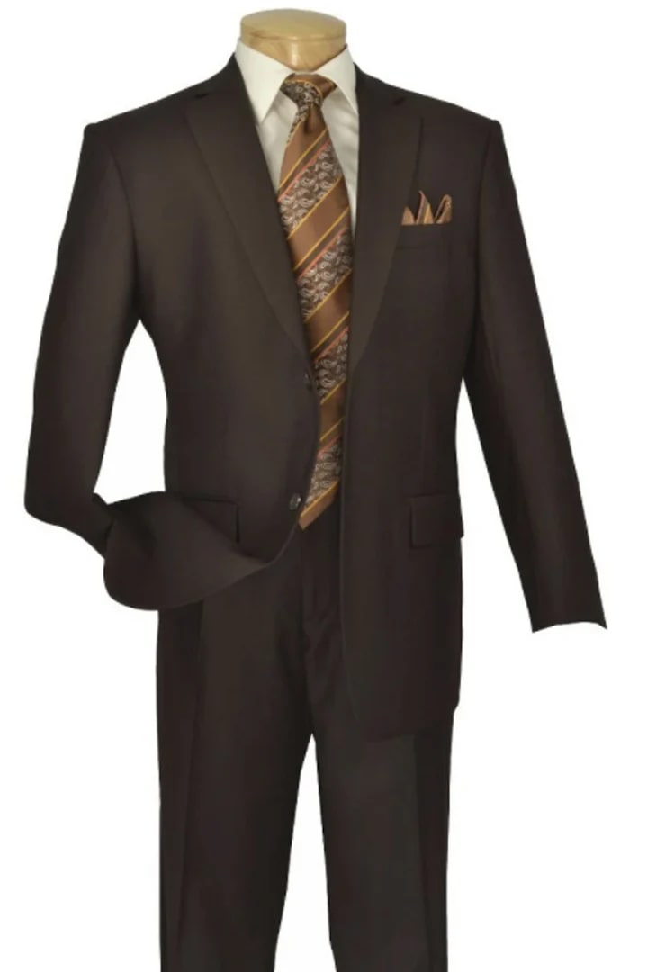 Cheap Suit - Mens Two Button Modern Fit Wool Feel -   Brown Suit