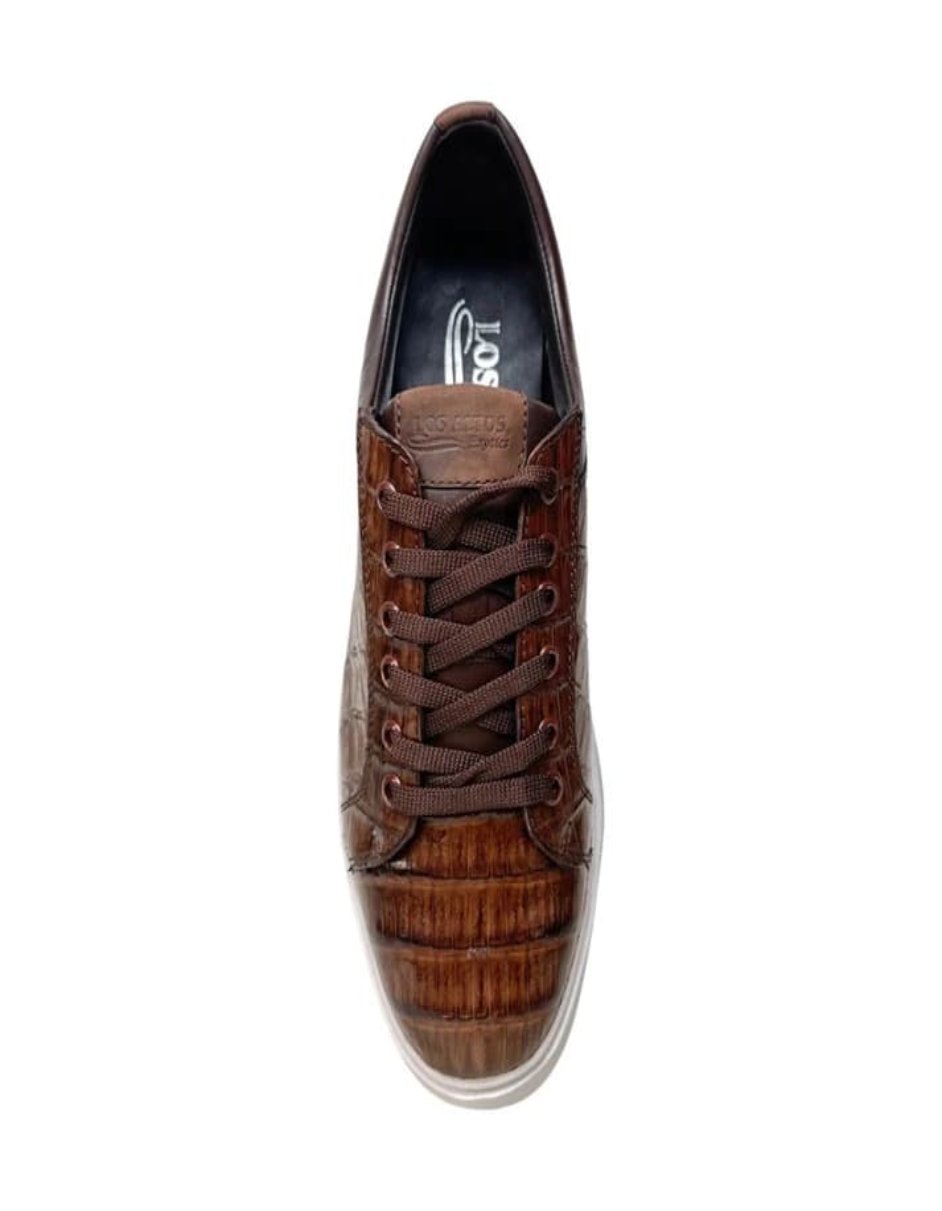 Los Altos Brown Caiman Crocodile Low Top Sneakers - 8