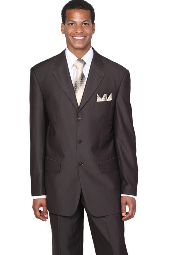 Cheap Suit - Mens Classic 3 Button Wool Feel - Designer Brand Brown Suit