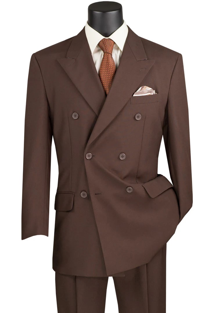 Cheap Suit - Mens Classic Double Breasted Poplin  Brown Suit