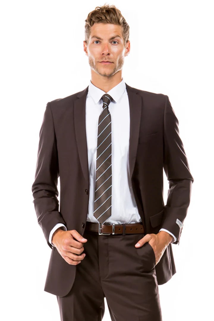 Cheap Suit - Men's Basic 2 Button Slim Fit Wedding Brown Suit