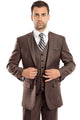 Cheap Priced Suit  - Men's Two Button Vested Textured Sharkskin Business Brown Suit