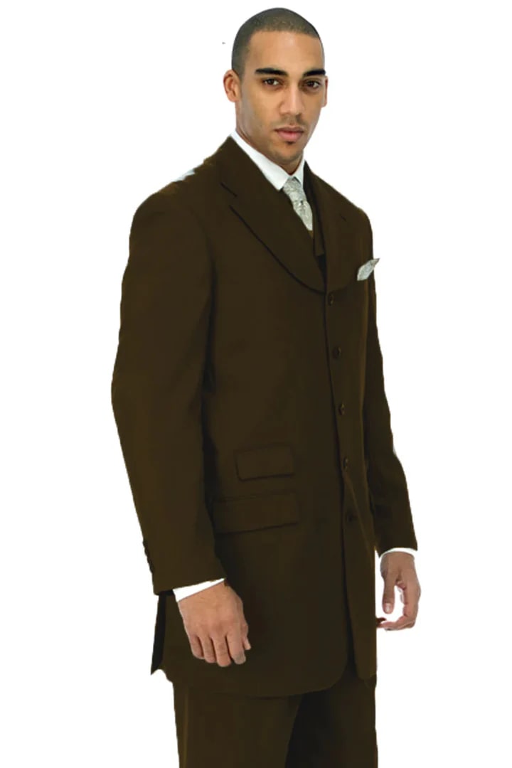 Cheap Suit - Mens Long Fashion Vested Church Zoot Brown Suit