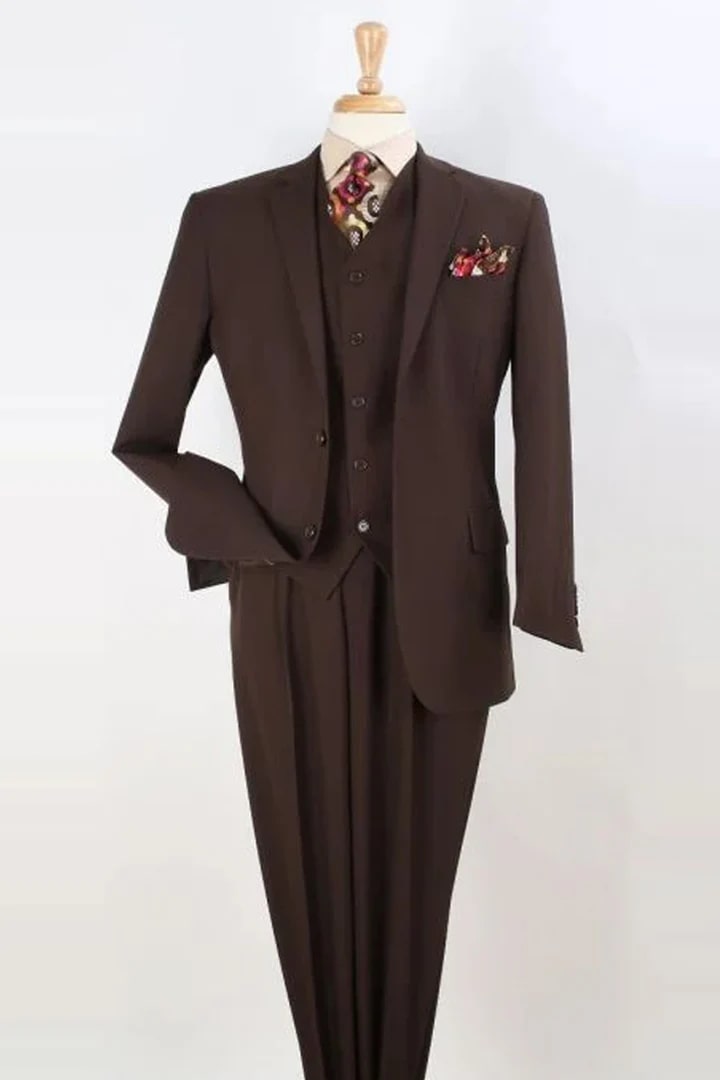 Cheap Suit - Mens Classic Fit Vested Two Button Pleated Pant Brown Suit