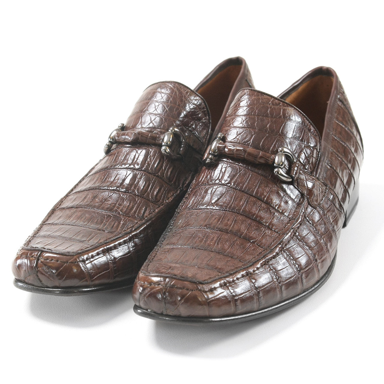 Los Altos Brown Genuine Caiman Crocodile Belly Slip-On Loafers - 8-M