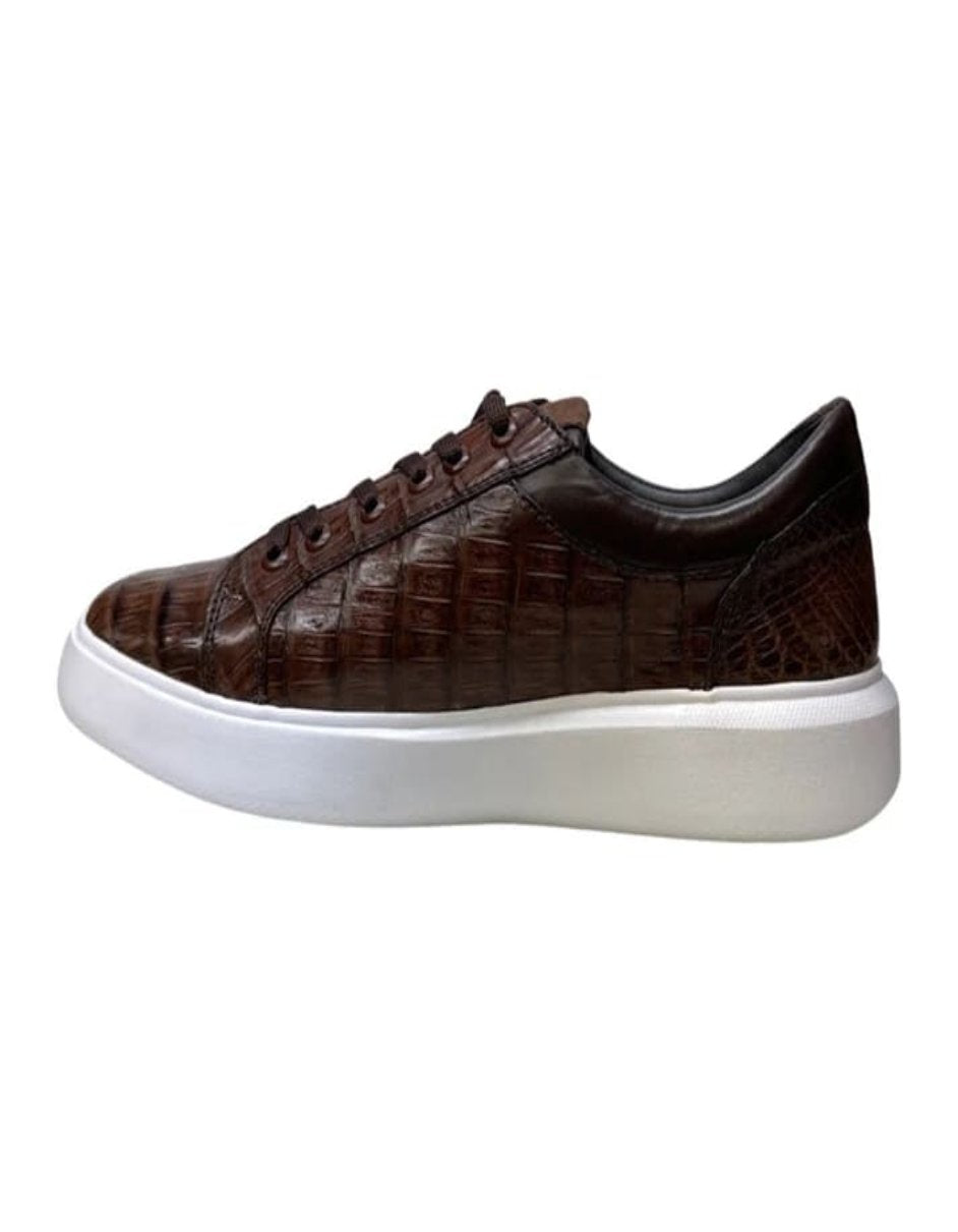 Los Altos Brown Caiman Crocodile Low Top Sneakers - 8