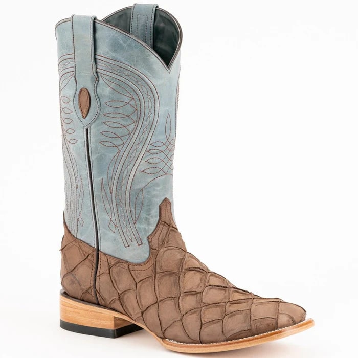 Ferinni Boot - Mens Dress Cowboy Boot  - Ferrini Bronco Men's Print Pirarucu Fish Boots Handcrafted Brown  in Brown Color - 8D
