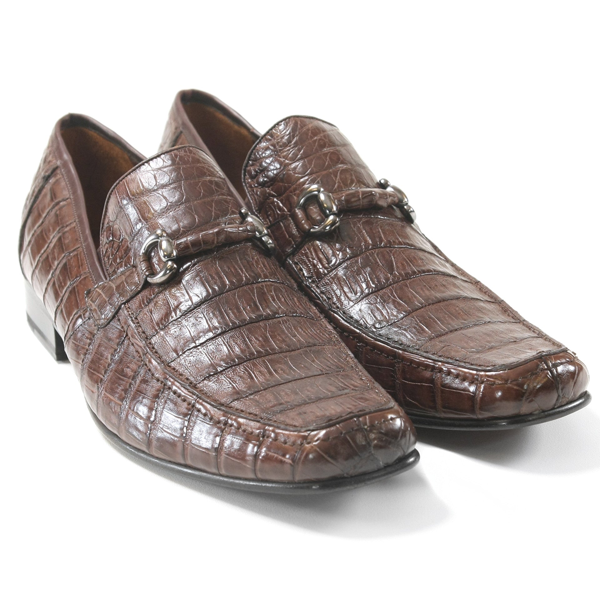Los Altos Brown Genuine Caiman Crocodile Belly Slip-On Loafers - 8-M