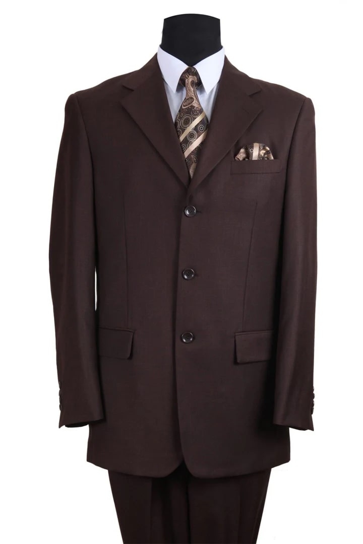 Cheap Suit - Mens 3 Button Texured Classic Fit Pleated Pant Brown Suit