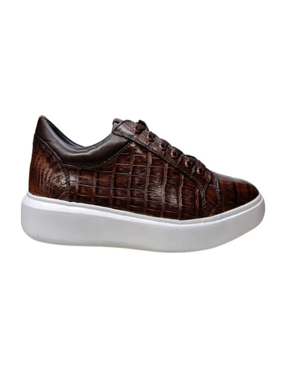 Los Altos Brown Caiman Crocodile Low Top Sneakers - 8