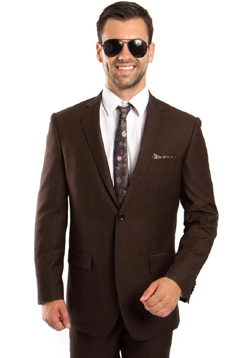Cheap Priced Suit- Men's Two Button Regular Fit Micro Pinstripe Business Brown Suit - 38 Short Jacket+32 Waist Adjustable 28to34)(Height: 5 4 to5 7 )(Neck  15-16.5)S-M)