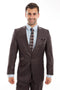 Cheap Priced Suit  - Men's One Button Peak Lapel Slim Fit Sharkskin Brown Suit With Ticket Pocket