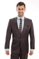 Cheap Priced Suit  - Men's One Button Peak Lapel Slim Fit Sharkskin Brown Suit With Ticket Pocket