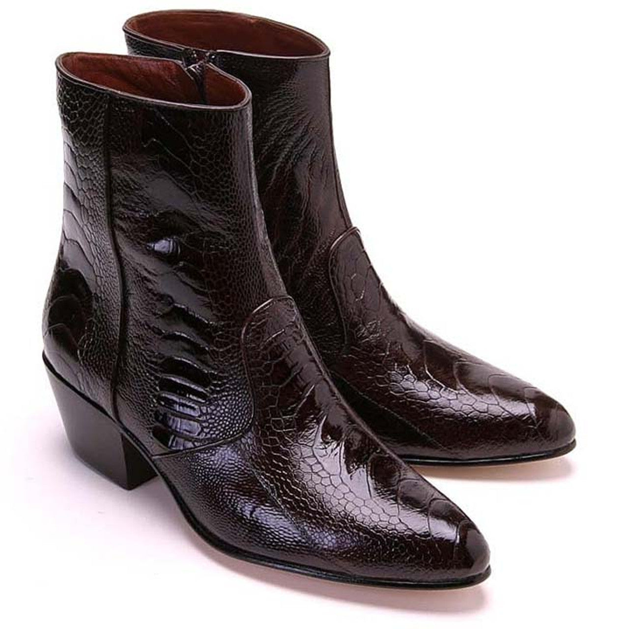Los Altos Mens Brown Genuine Ostrich Leg Leather Ankle Boots - 8