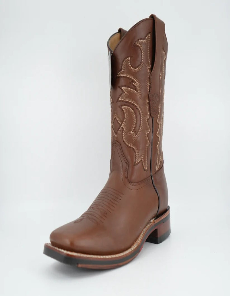 Los Altos Men's Brown Genuine Pirarucu Wide Square Toe Boot - 6 Standard / D / Medium