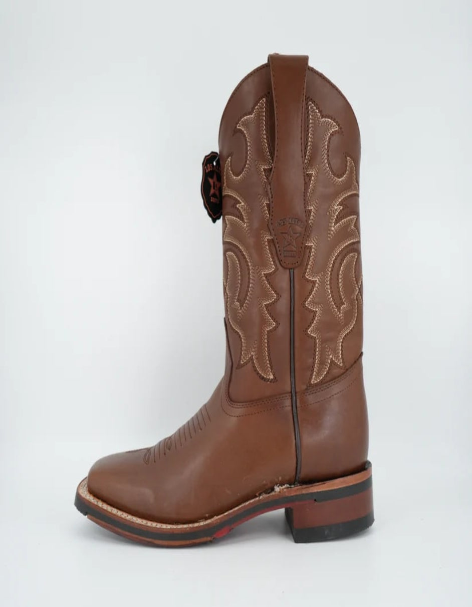 Los Altos Men's Brown Genuine Pirarucu Wide Square Toe Boot - 6 Standard / D / Medium