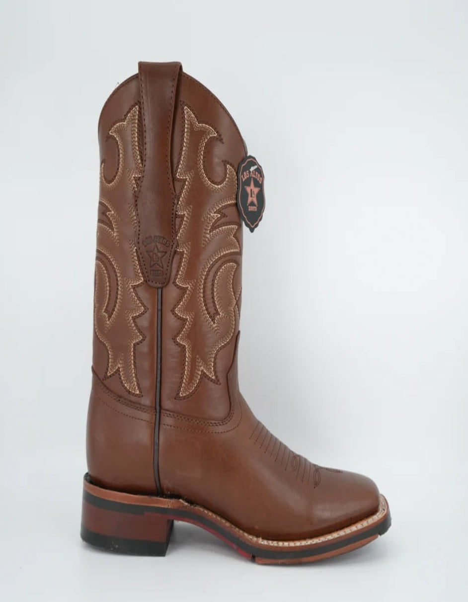 Los Altos Men's Brown Genuine Pirarucu Wide Square Toe Boot - 6 Standard / D / Medium