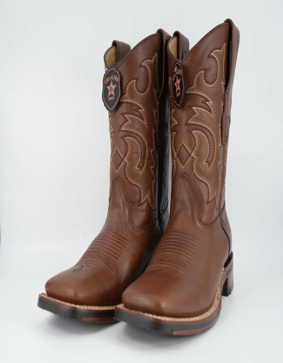 Los Altos Men's Brown Genuine Pirarucu Wide Square Toe Boot - 6 Standard / D / Medium