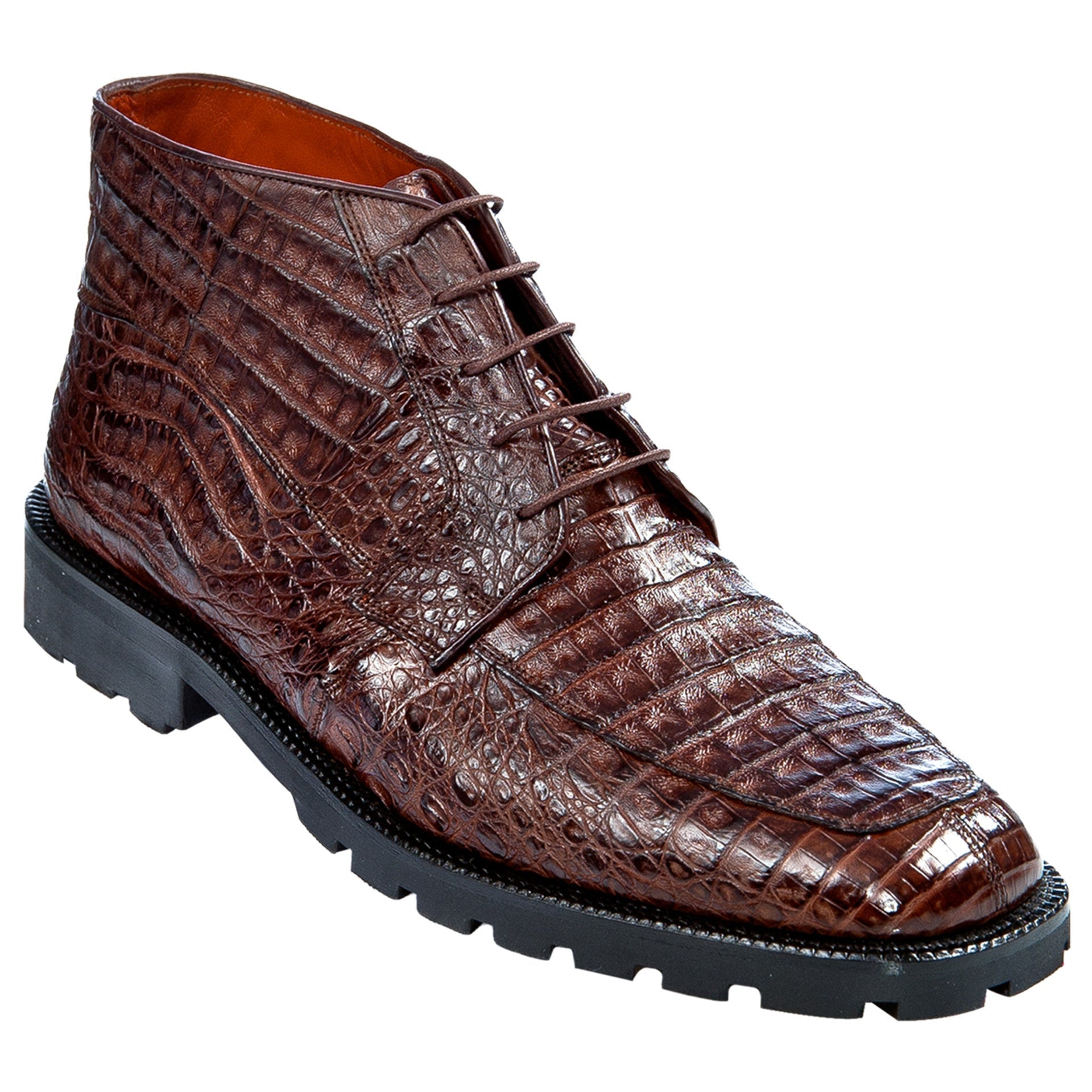 Los Altos Brown Genuine Caiman Crocodile Belly Ankle Boots - 8