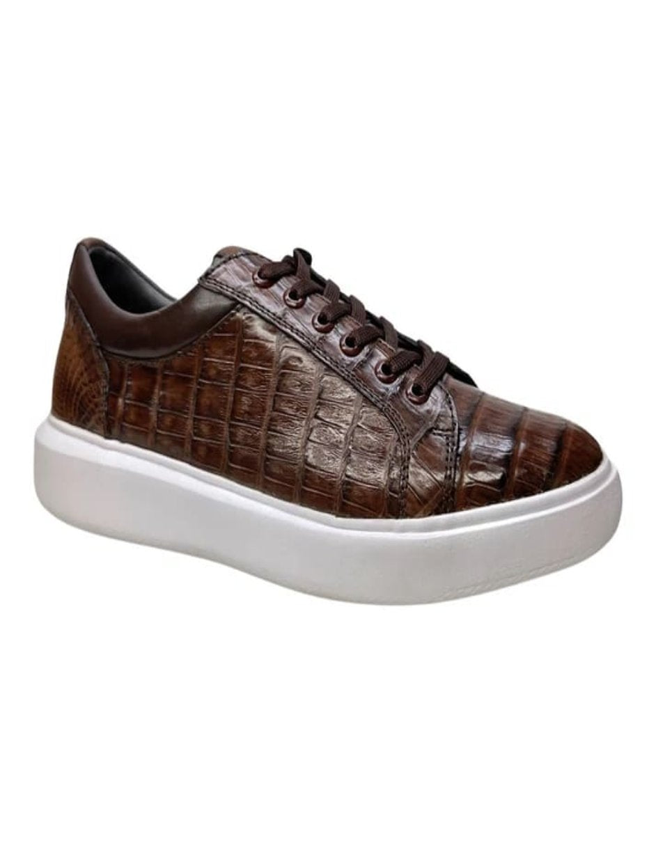 Los Altos Brown Caiman Crocodile Low Top Sneakers - 8