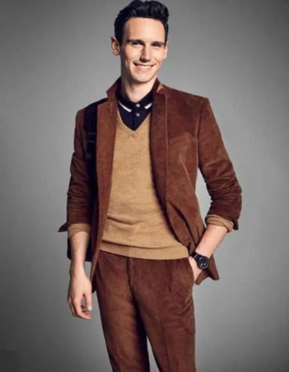 Mens Two Button Style Corduroy Brown Suit